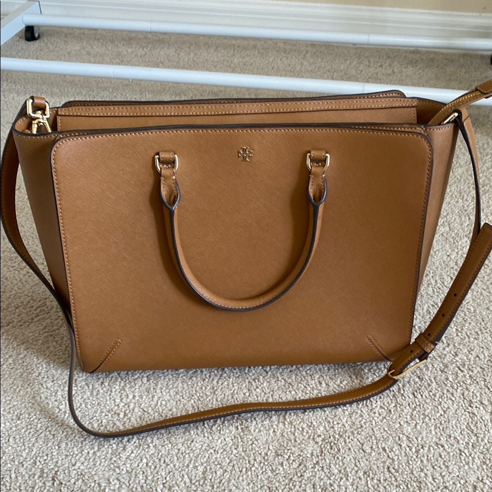 Tory Burch Brown/Tan Tote with Gold Accents